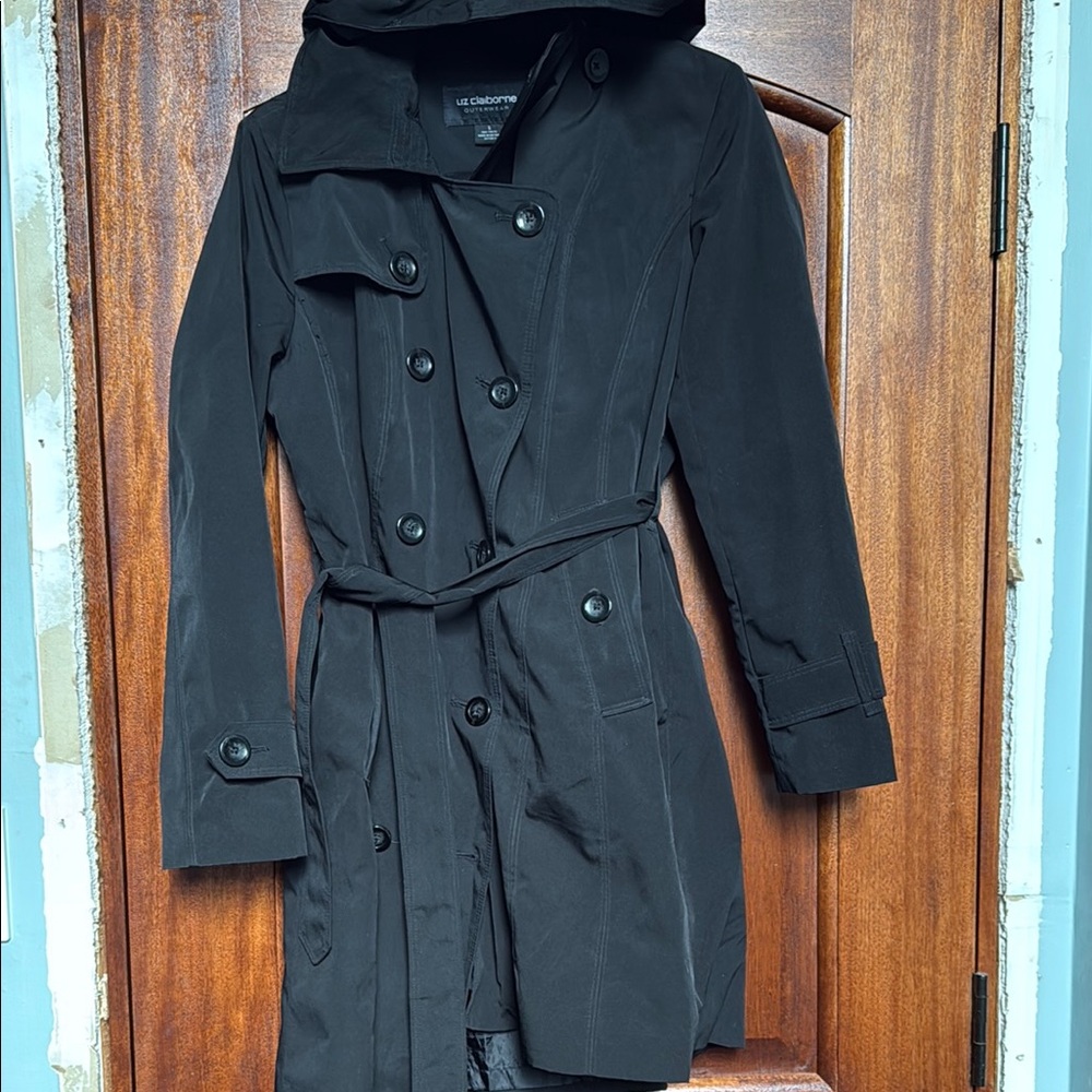 Liz Claiborne Women's Black Double-Breasted Trench Coat